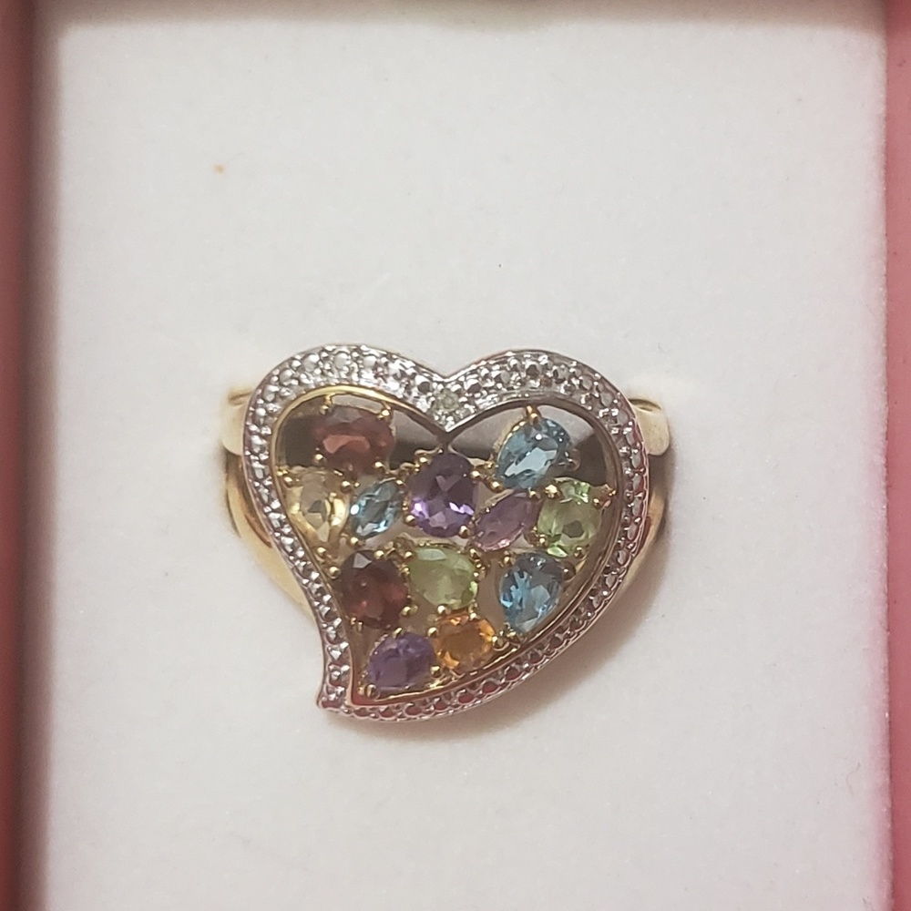 Beautiful Heart Shape Ring with Multi Color Gems